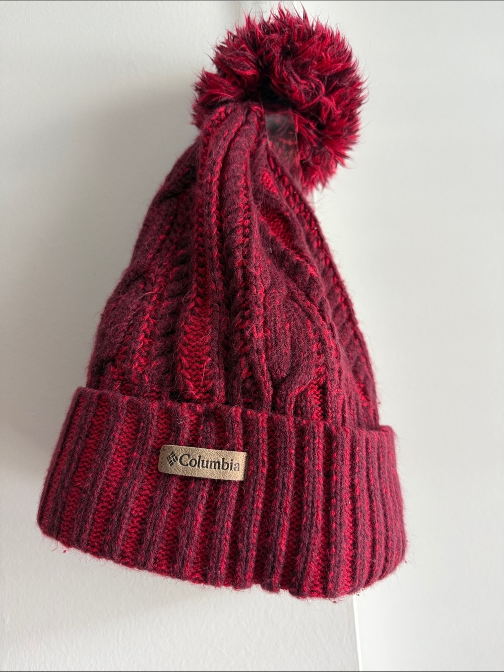 Columbia Kids Burgundy Cable Knit Pom Beanie
